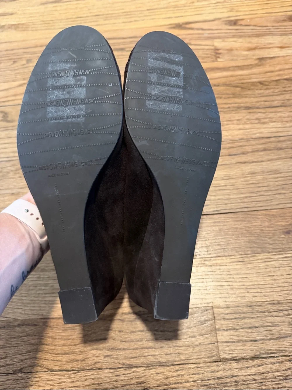 Stuart Weitzman Dark Brown Suede Wedge Flats with Buckle Accent - Picture 4 of 6